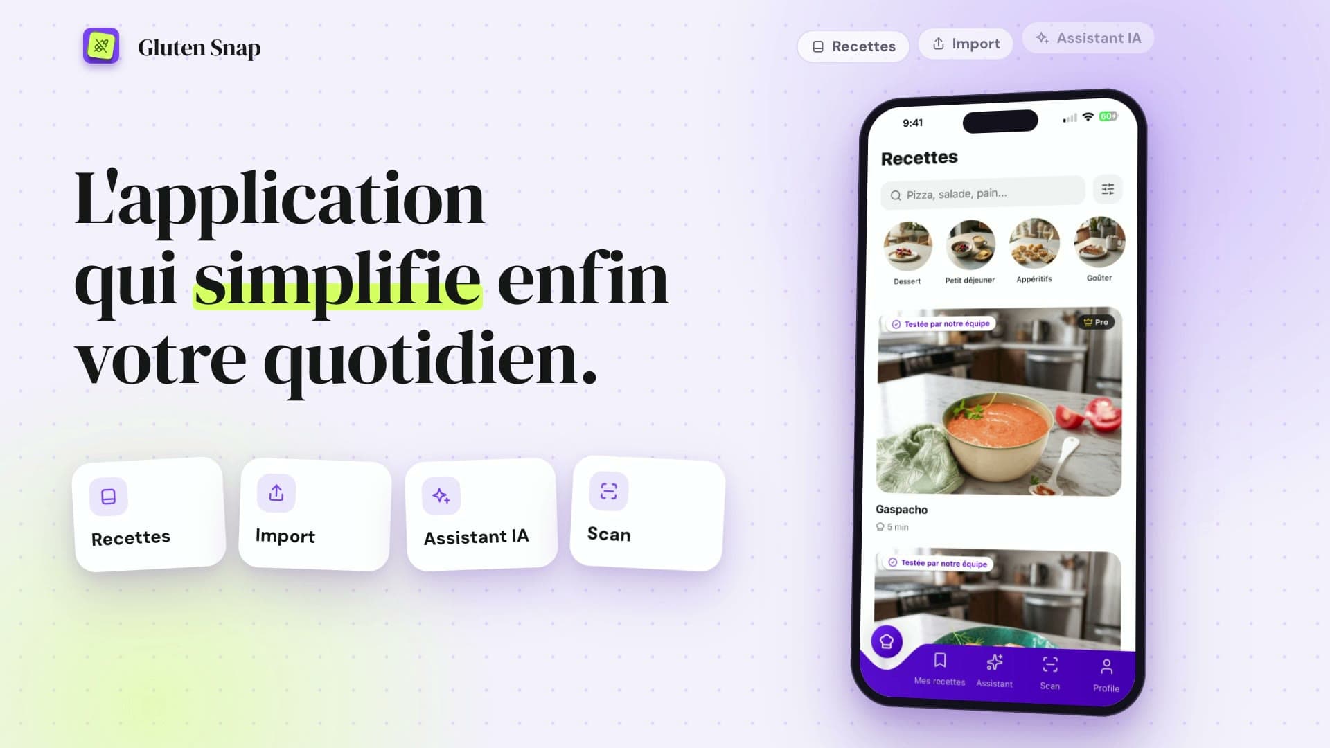 Gluten Snap presentation film: the app open on gluten-free recipes